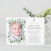 Eucalyptusbos groen eerste heilige communie kaart (Staand voorkant)