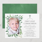 Eucalyptusbos groen eerste heilige communie kaart (Voorkant / Achterkant)