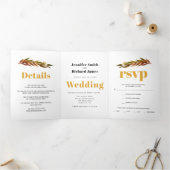 Eucalyptusbranche in herfstkleuren bruiloft drieluik uitnodiging (Binnen)