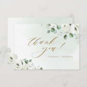 Eucalyptusbruine witte florale bruiloft bedankkaart (Voorkant / Achterkant)