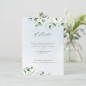 Eucalyptusbruine witte florale bruiloft informatiekaartje (Staand voorkant)