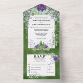 Eucalyptuscactus emerald paarse shimmer bruiloft all in one uitnodiging (Binnen)