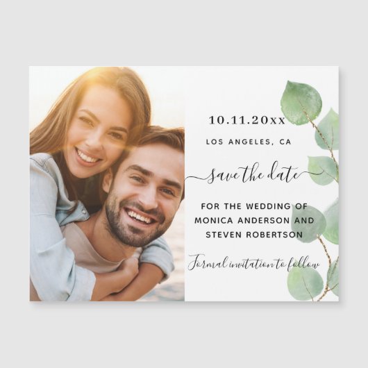 Eucalyptusfotobruiloft Save the Date magnet (Voorkant)