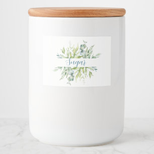 Eucalyptusgroen, aquarel bladeren voedselcontainer etiket