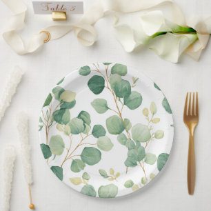 Eucalyptusgroen Elegant Patroon Papieren Bordje