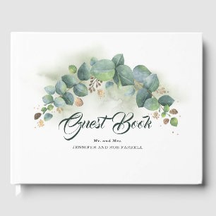 Eucalyptusgroen en gouden bladeren elegant gastenboek