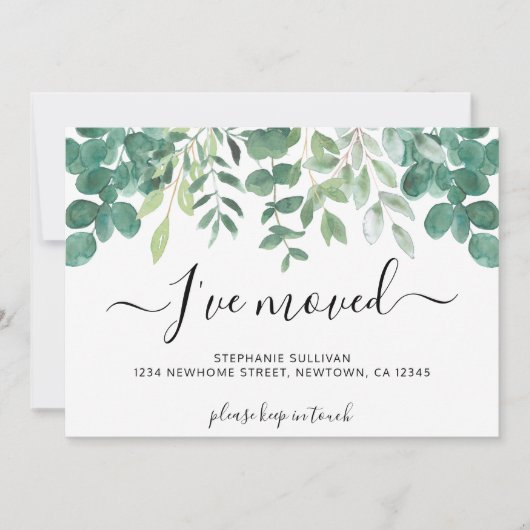 Eucalyptusgroen Ik ben verhuisd Aankondiging (Voorkant)