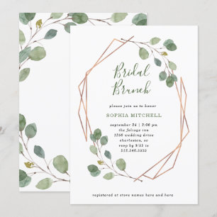 Eucalyptusgroen   Roos Gold Geo Bridal Brunch Kaart