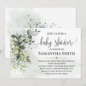 Eucalyptusgroen waterverf baby shower kaart (Voorkant / Achterkant)