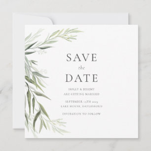 Eucalyptushars Groen Blad Save the Date Kaart