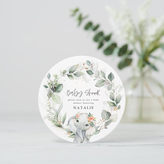 eucalyptusolifant schattig groen baby shower invit kaart (Staand voorkant)