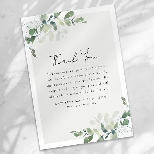Eucalyptussympathie begrafenis bedankkaart