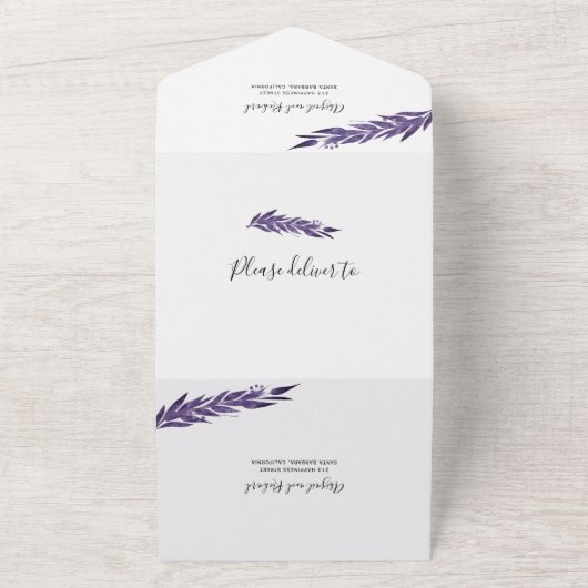 Eucalyptustak donkerrode paarse kleur winterbruilo all in one uitnodiging (Buitenkant)