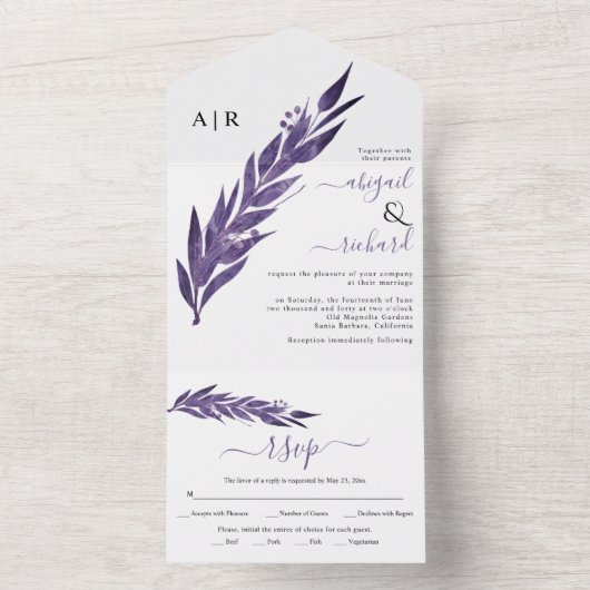 Eucalyptustak donkerrode paarse kleur winterbruilo all in one uitnodiging (Binnen)