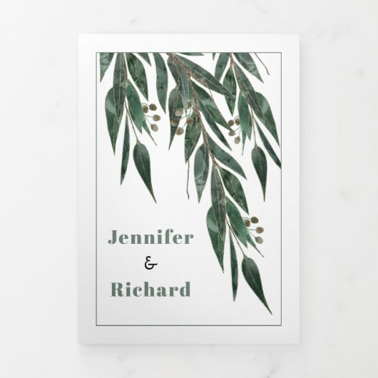 Eucalyptustak met winterbruiloft drieluik uitnodiging (Cover)