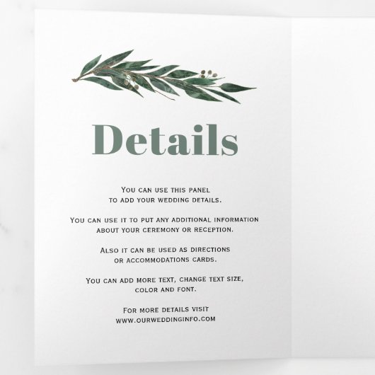 Eucalyptustak met winterbruiloft drieluik uitnodiging (Binnenzijde eerst)