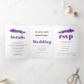 Eucalyptusvertakking voor paarse herfstbruiloft drieluik uitnodiging (Binnen)