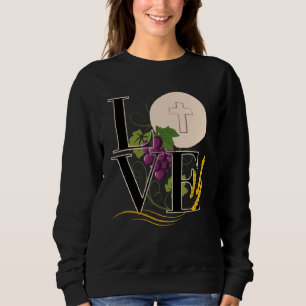 Eucharist LIEFDE Typografie Host Tarwe Druiven Trui