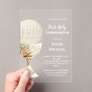 Eucharistie ontwerp Eerste Heilige Communie Acryl Uitnodigingen