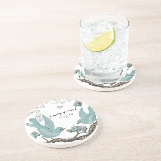 Euck Egg Blue en Roze Tortelduifjes Onderzetters (Zijkant)