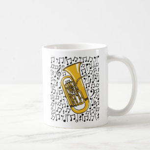 Eufonium met muzieknoten, messing muzikant koffiemok