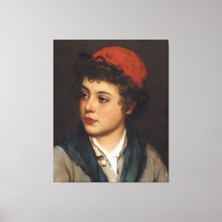Eugene de Blaas: Jong meisje in rode baret - 16K F Canvas Afdruk