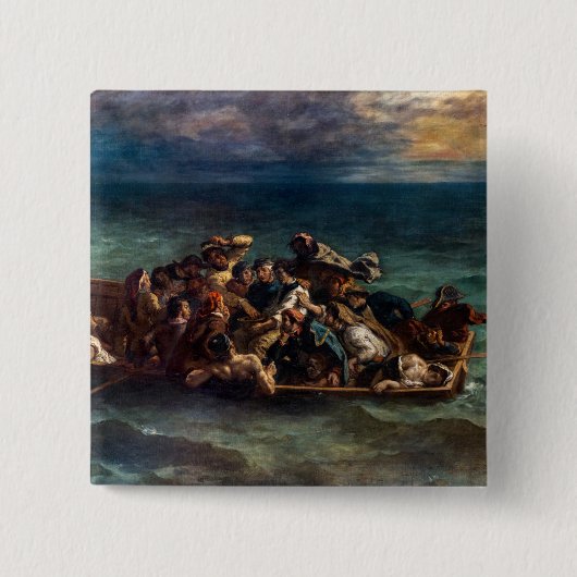 Eugene Delacroix - De schipbreuk van Don Juan Vierkante Button 5,1 Cm (Voorkant)
