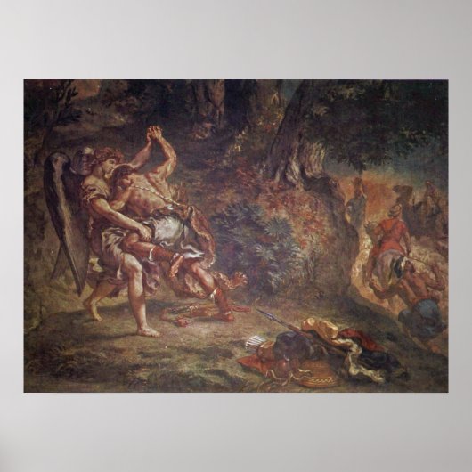 Eugene Delacroix - Jacob worstling met engel Poster (Voorkant)