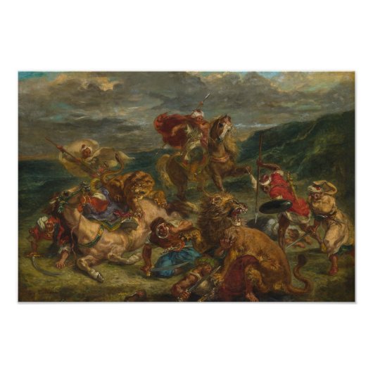 Eugene Delacroix - Lion Hunt Foto Afdruk (Voorkant)