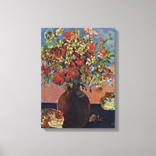 Eugene Henri Paul Gauguin - bloemen en katten Canvas Afdruk (Voorkant)