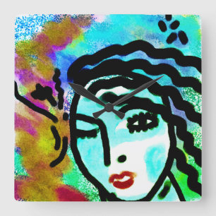 Euh Huh Original Abstract Art Vierkante Klok