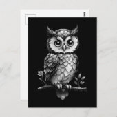 Eule auf einem blühenden Ast - schwarz weiß Briefkaart (Voorkant / Achterkant)