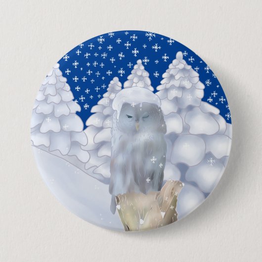 Eule im Schnee Ronde Button 7,6 Cm (Voorkant)