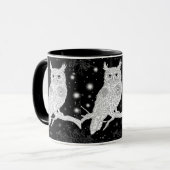 Eule mit Mandala im Winter unterm Sternenhimmel Mok (Voorkant links)