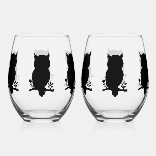 Eule - Scherenschnitt Wijnglas Zonder Voet (Voorkant)