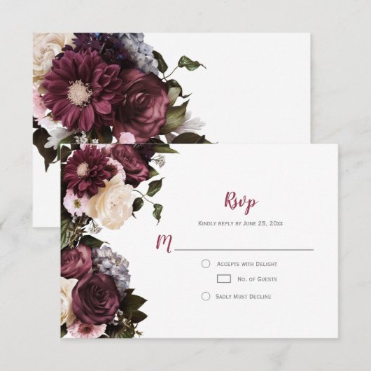 Euphoria Boho Burgundy Roze Witte Bloemen RSVP | (Voorkant / Achterkant)