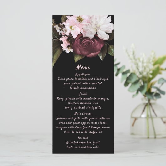 Euphoria Burgundy & Pink Floral Mariage Menu (Debout devant)