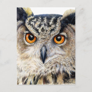 Euraziatische Eagle Owl fine art waterverf briefka Briefkaart