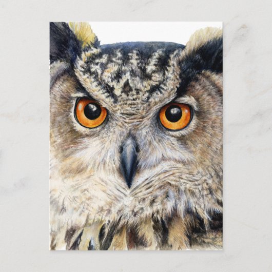 Euraziatische Eagle Owl fine art waterverf briefka Briefkaart (Voorkant)
