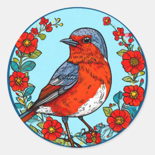 Euraziatische Roodborst Vogel op Tak Knus Bos 🌿✨ Ronde Sticker