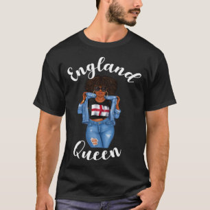 Euro Football Engeland Queen Zwart Meisje Vrouwen T-shirt