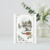 Euro Robins en Snowy Hamlet Nieuwjaar Feestdagenkaart (Staand voorkant)