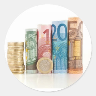 eurobiljetten en euromunten ronde sticker