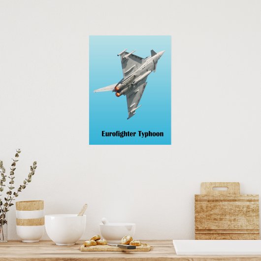 Eurofighter Typhoon op blauwe achtergrond Poster (Keuken)