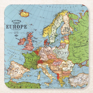  Europa 20e eeuw Algemene kaart Lithografie Vierkante Kartonnen Onderzetter