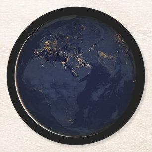 Europa, Afrika & Midden-Oosten stadslichten 's nac Ronde Kartonnen Onderzetter