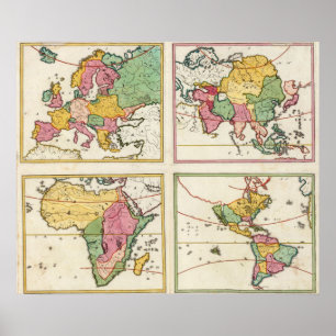 Europa, Azië, Afrika, Amerika Poster
