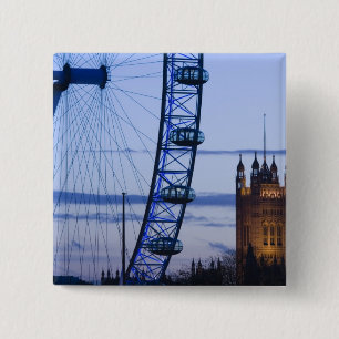 Europa, ENGELAND, Londen: Houses of Parliament Vierkante Button 5,1 Cm