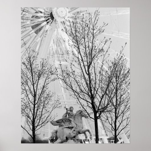 Europa, Frankrijk, Parijs. Statue en Ferris Wheel Poster (Voorkant)