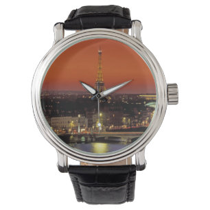 Europa, Frankrijk, Parijs. Zonsondergang uitzicht Horloge